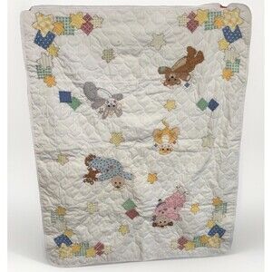 VTG Janlynn Patchwork Angels Quilt Stamped Cross Stitch Baby Blanket 31x42